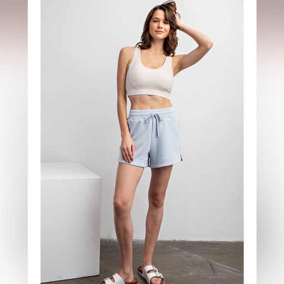Rae Mode Scuba Tulip Shorts in Soft Blue - Picture 3 of 16